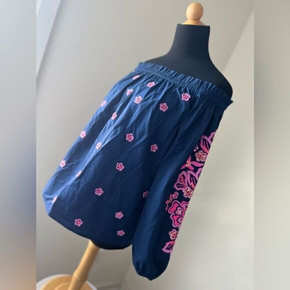 Lilly Pulitzer Jaeda Off the Shoulder Top in Navy - Size XSmall - Picture 12 of 12